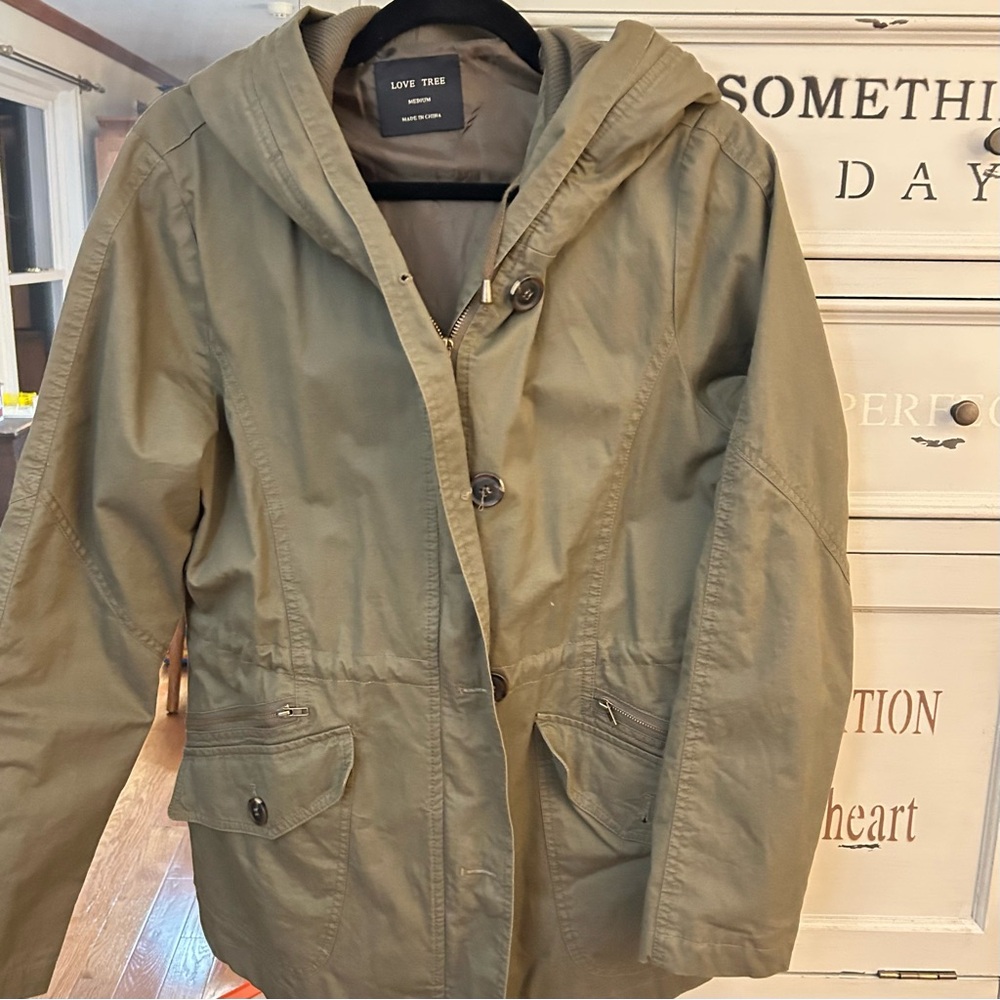 Love Tree - olive green hooded jacket. Cotton,   Size M